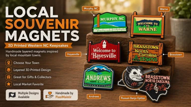Local souvenir magnets for Western North Carolina towns by PixelMaistir.